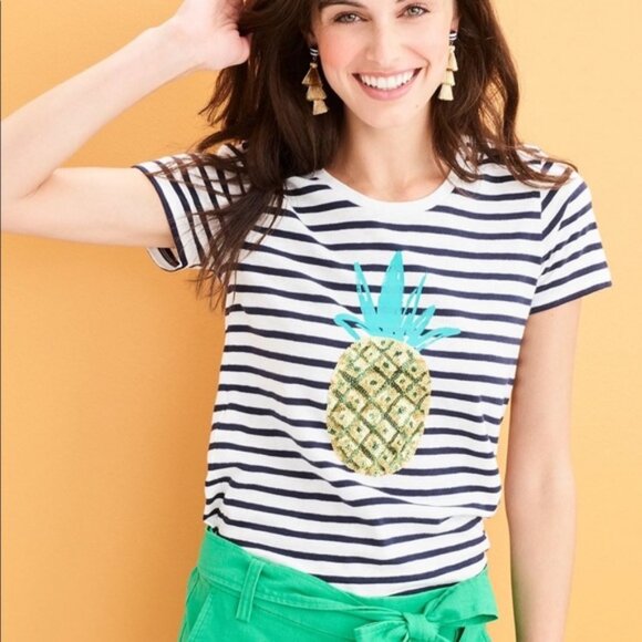 J. Crew Tops - J. Crew Sequin Stripe Pineapple Collector Tee Shirt Size XS EUC